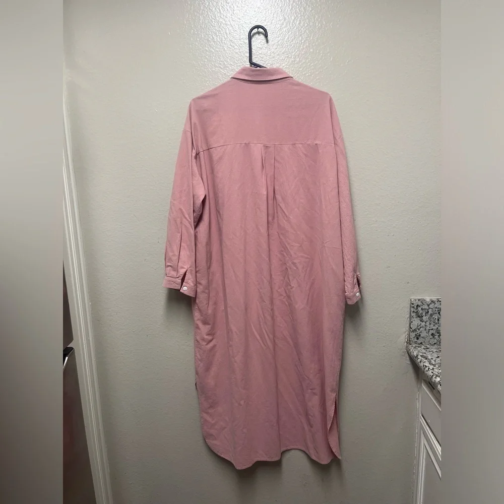 GGUHHU Pink Long Sleeve Button-Up Dress
